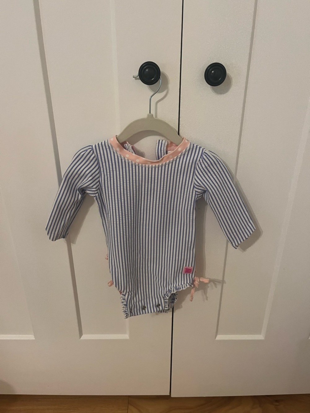 Rufflebutts Seersucker Long Sleeve One Piece Rash Guard